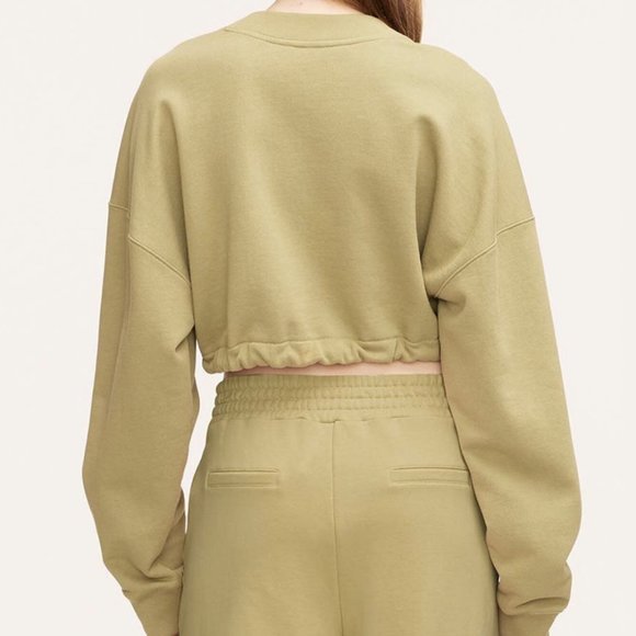 Rebecca Taylor NEW Light Olive Drawstring-Hem Crop Sweatshirt Women MEDIUM $195 - Picture 6 of 13
